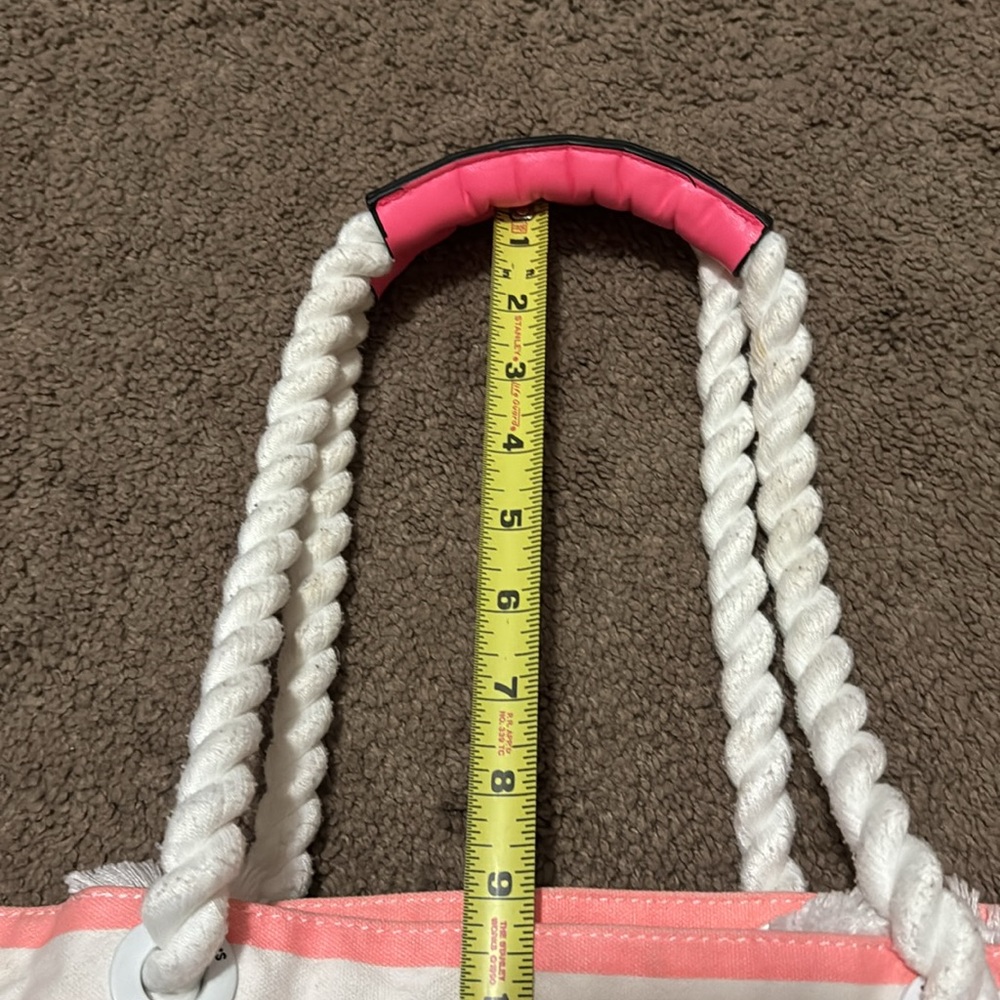 Victoria’s Secret Tote-Striped Pink White Black Peach-Open Top-“Rope” Handles - Picture 13 of 16
